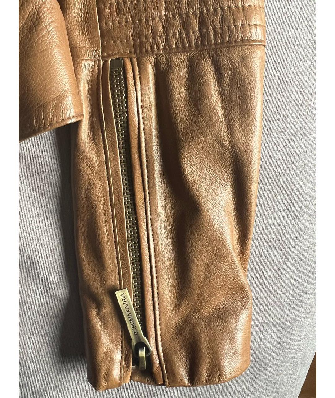 BCBG MAXAZRIA Коричневая кожаная куртка, фото 8