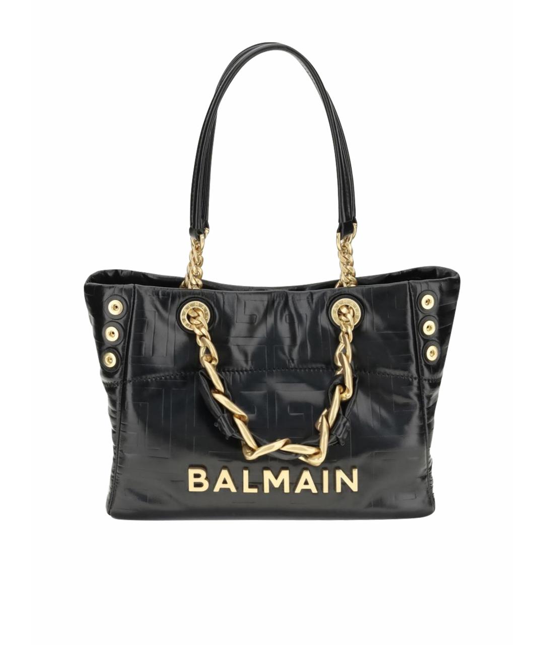 BALMAIN Черная кожаная сумка тоут, фото 1