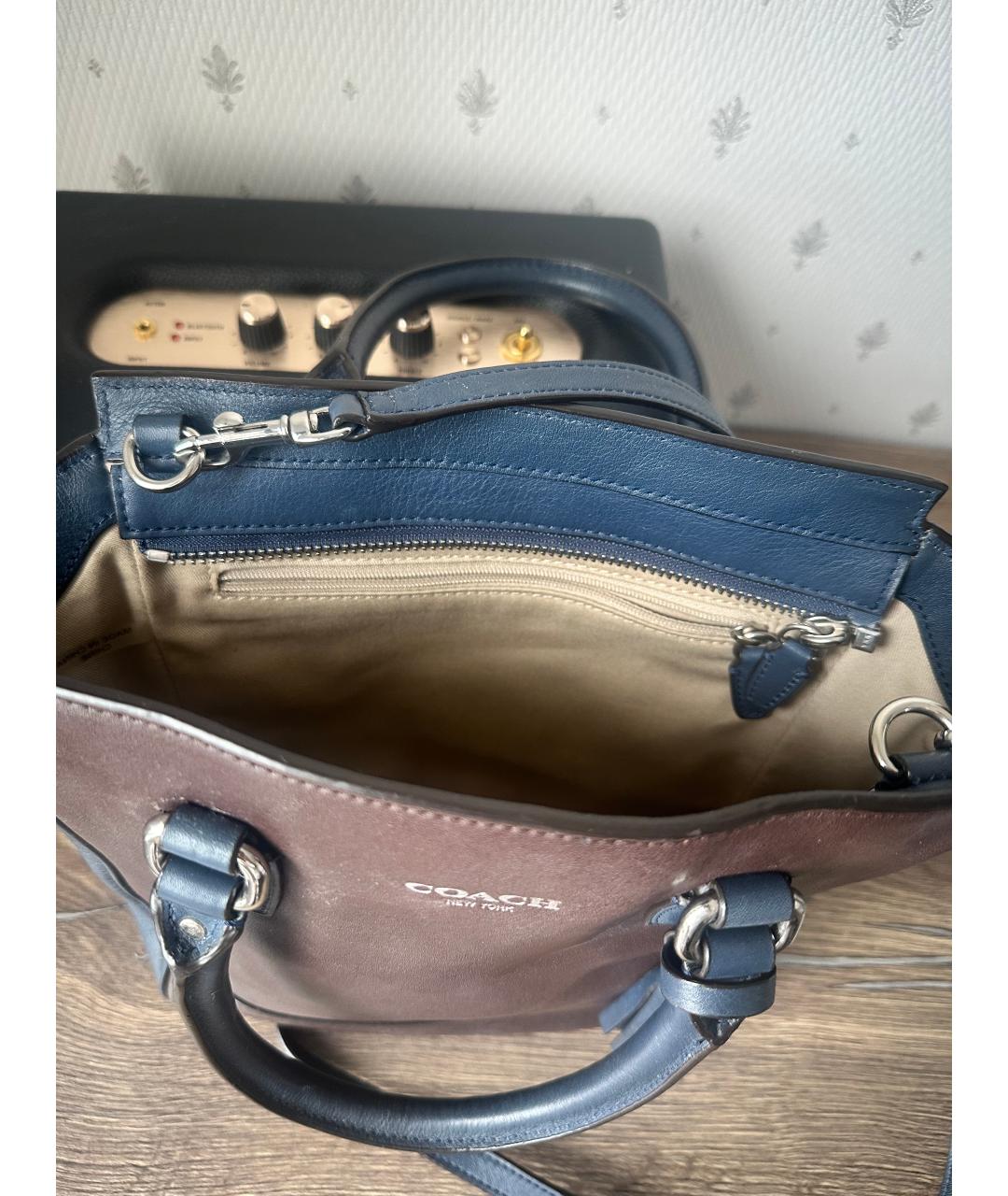 COACH Горчичная кожаная сумка с короткими ручками, фото 3