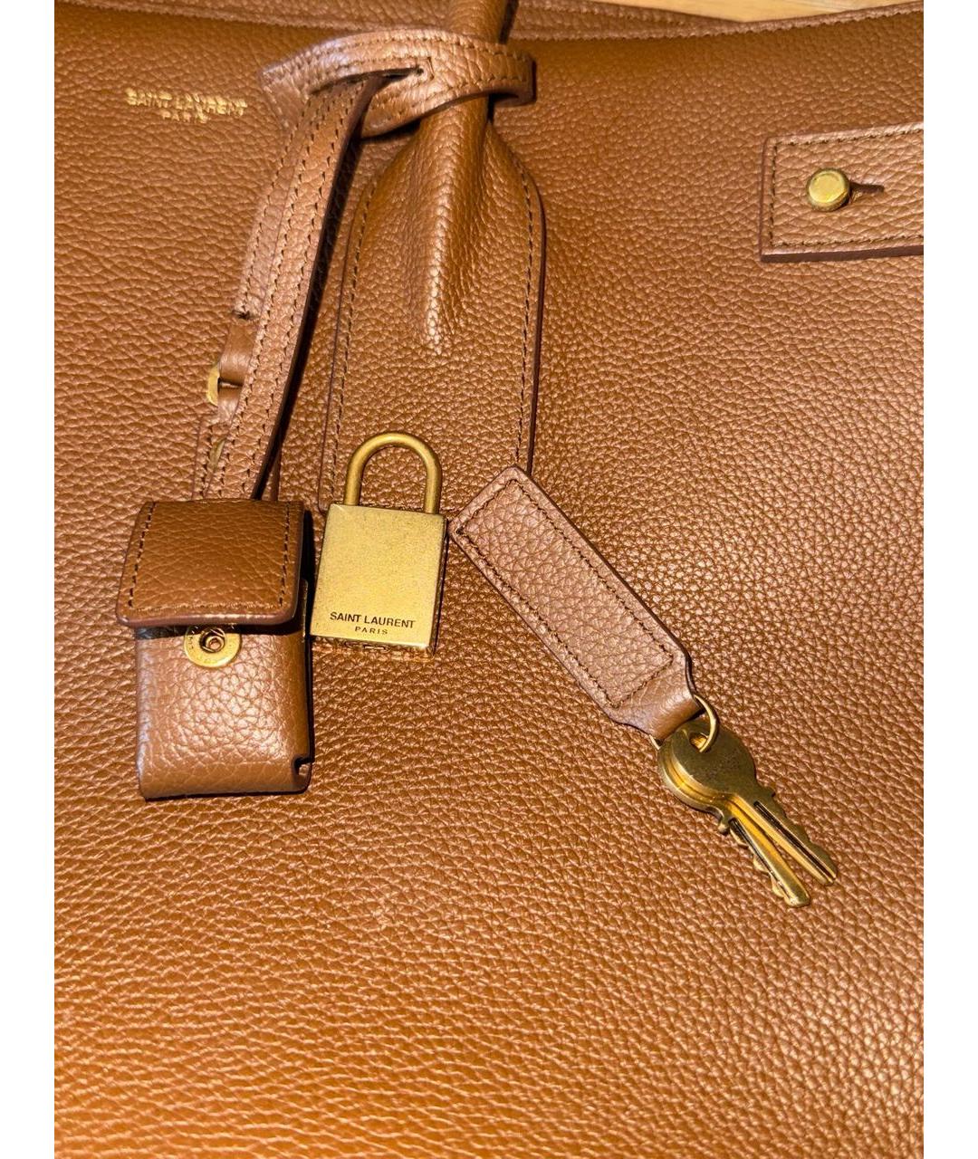 SAINT LAURENT Коричневая кожаная сумка тоут, фото 5