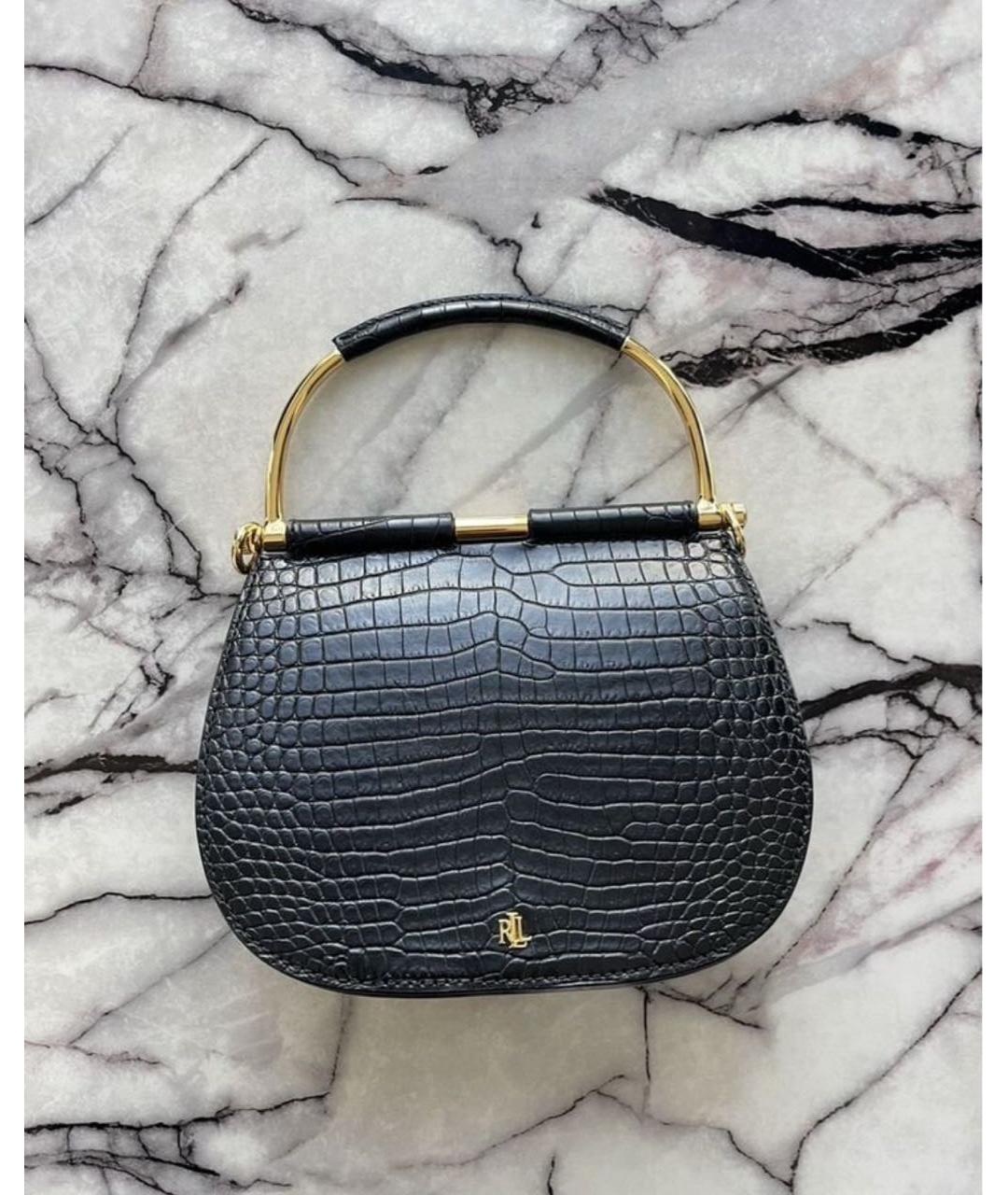 RALPH LAUREN Черная кожаная сумка с короткими ручками, фото 7
