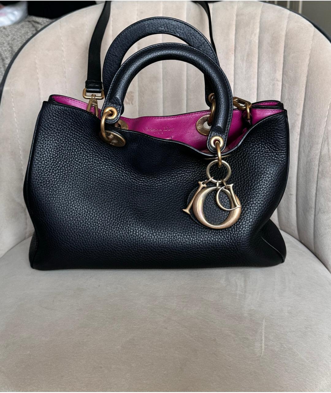CHRISTIAN DIOR Черная кожаная сумка с короткими ручками, фото 3