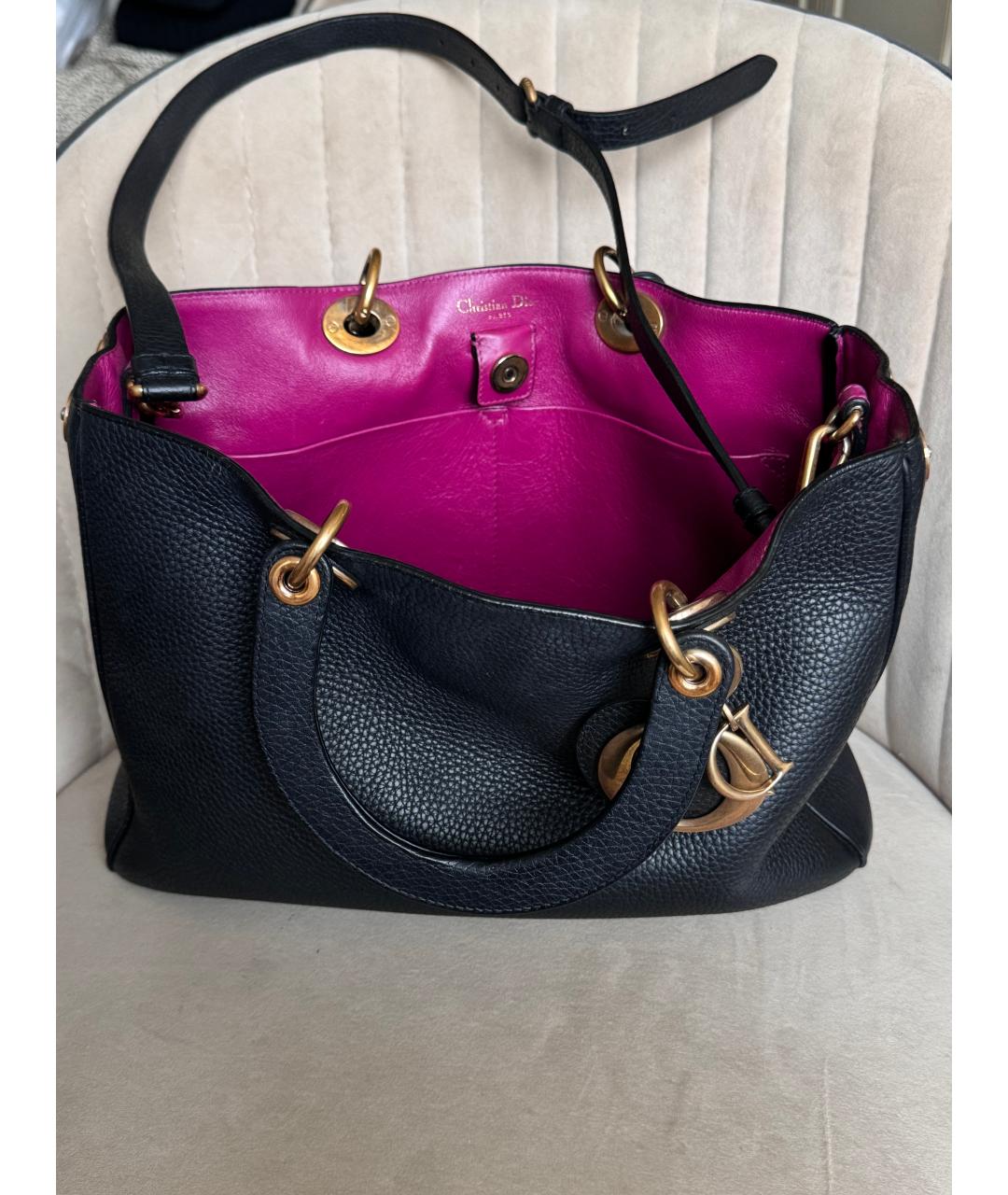 CHRISTIAN DIOR Черная кожаная сумка с короткими ручками, фото 7