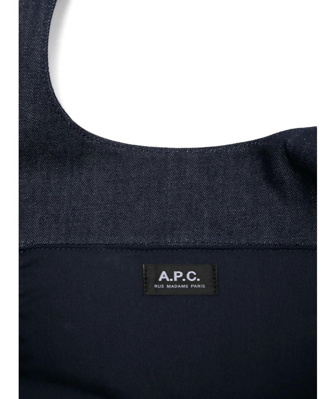 A.P.C. Темно-синяя хлопковая сумка тоут, фото 3