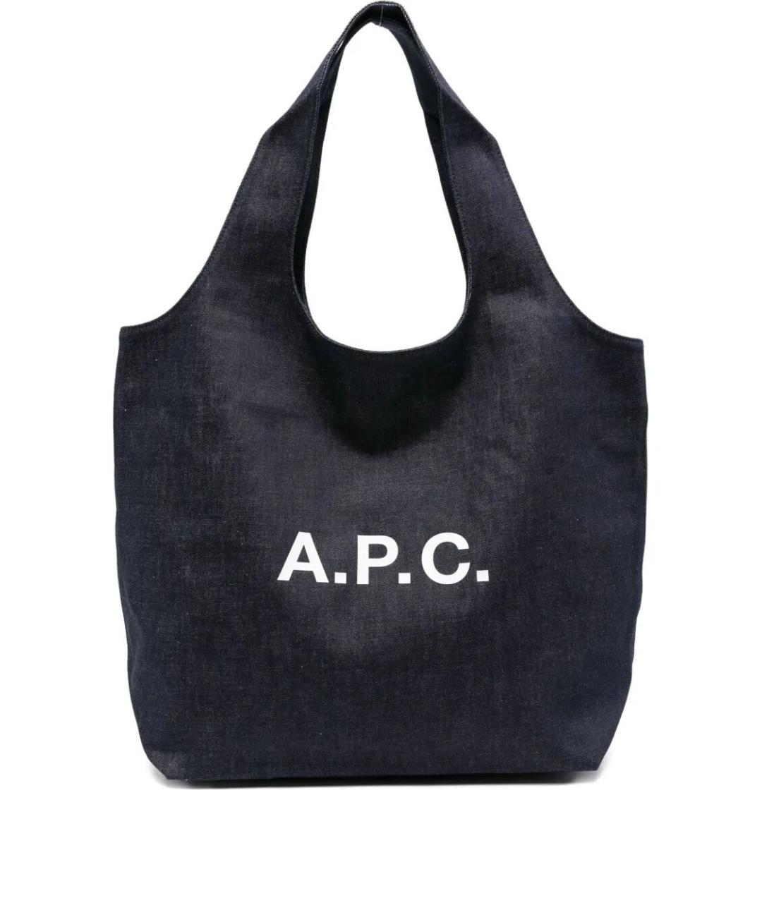 A.P.C. Темно-синяя хлопковая сумка тоут, фото 1