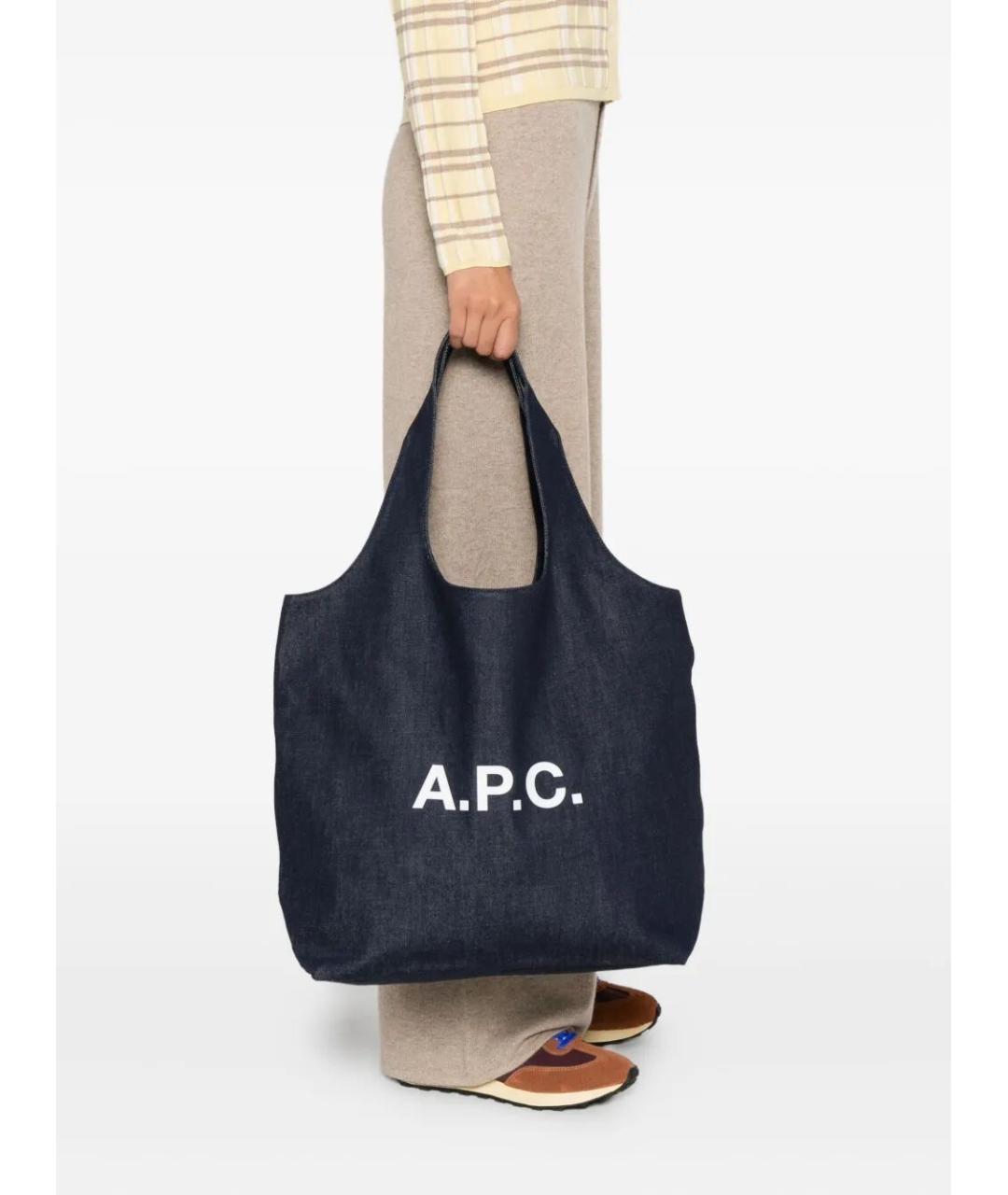 A.P.C. Темно-синяя хлопковая сумка тоут, фото 2