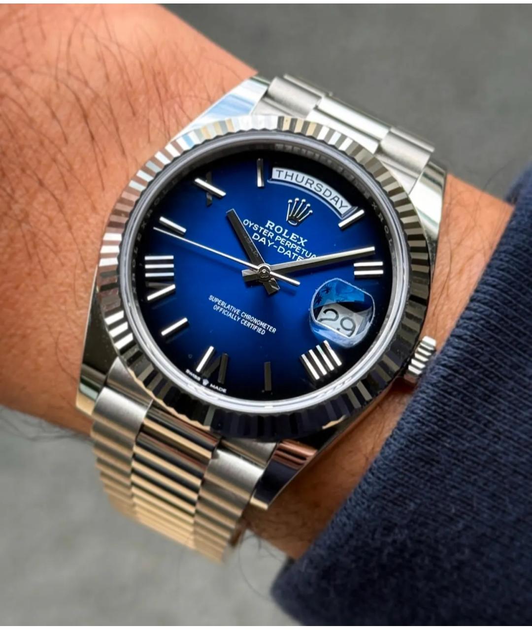 ROLEX Синие часы из белого золота, фото 4