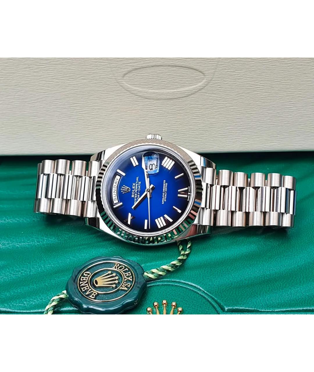 ROLEX Синие часы из белого золота, фото 2