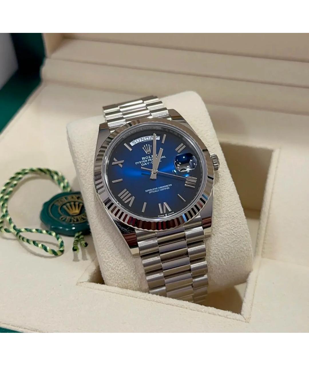 ROLEX Синие часы из белого золота, фото 3
