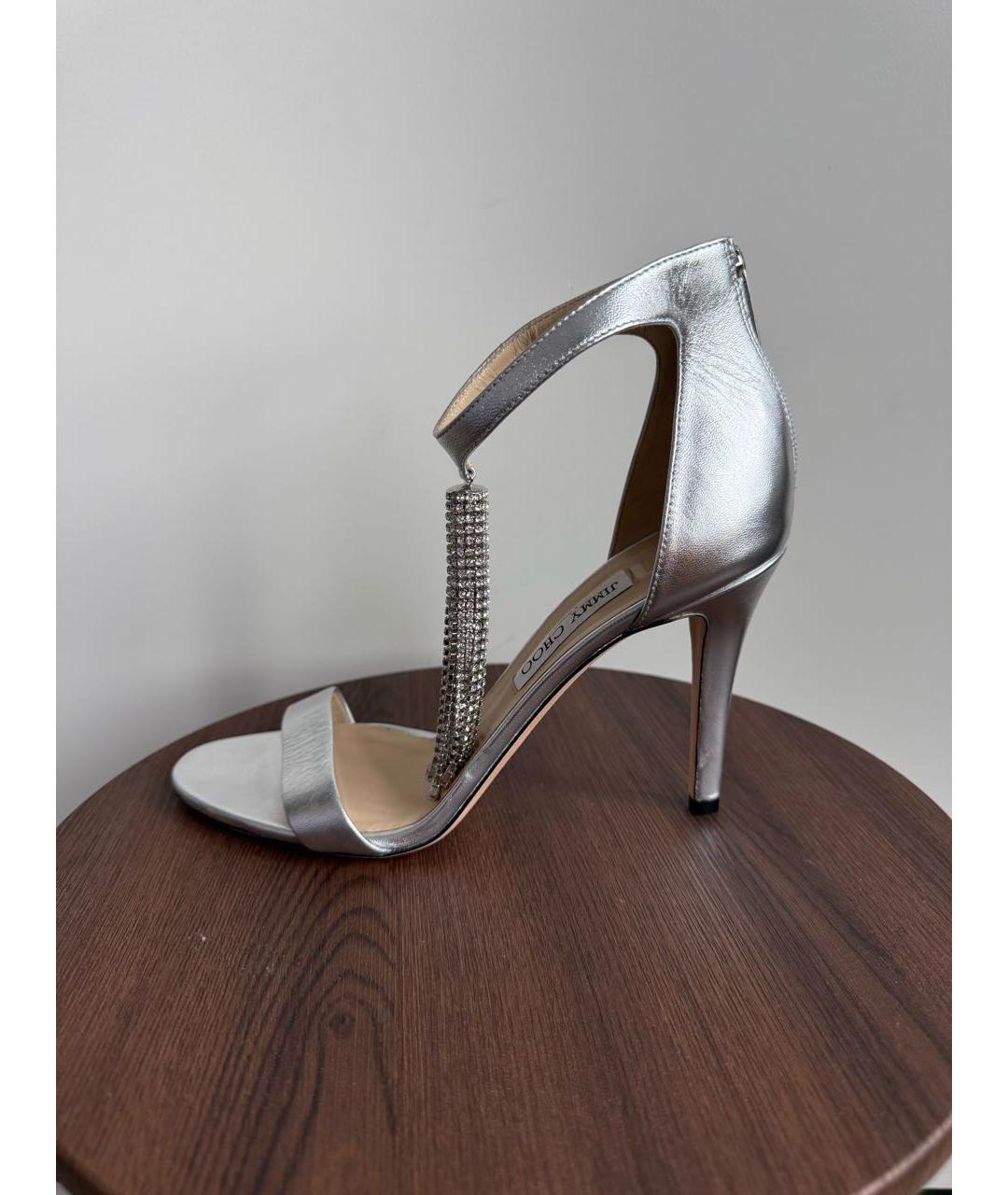 JIMMY CHOO Серебряные кожаные босоножки, фото 8