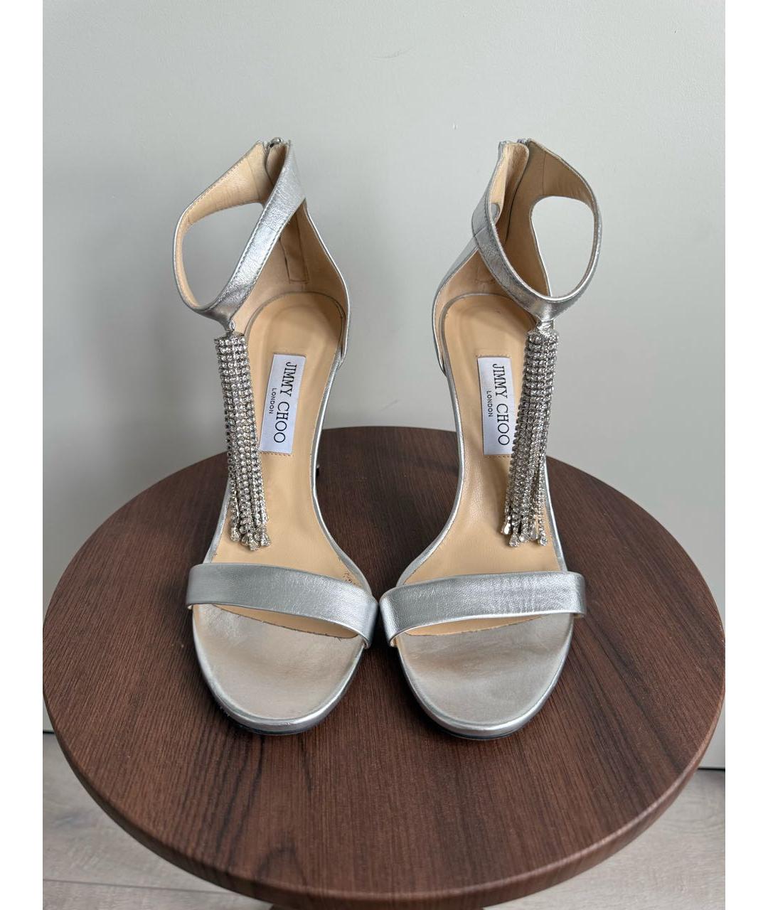 JIMMY CHOO Серебряные кожаные босоножки, фото 2