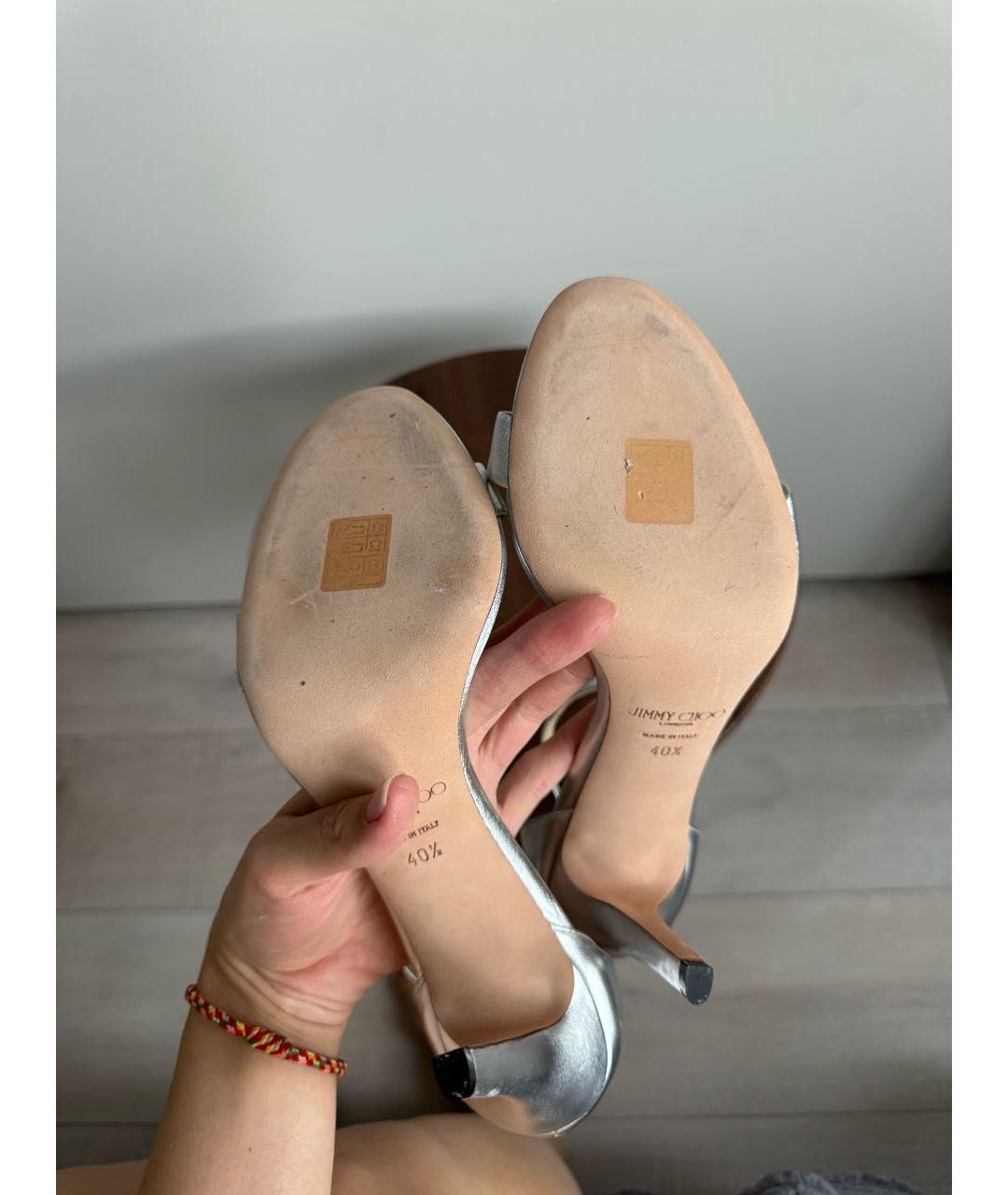 JIMMY CHOO Серебряные кожаные босоножки, фото 5