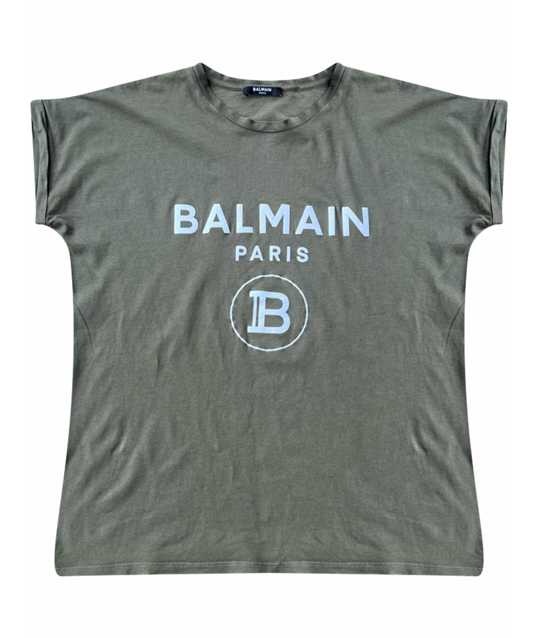 BALMAIN Хаки хлопковая футболка, фото 1