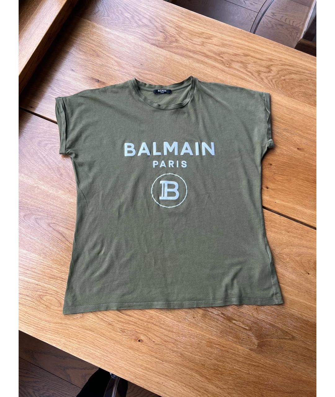 BALMAIN Хаки хлопковая футболка, фото 5