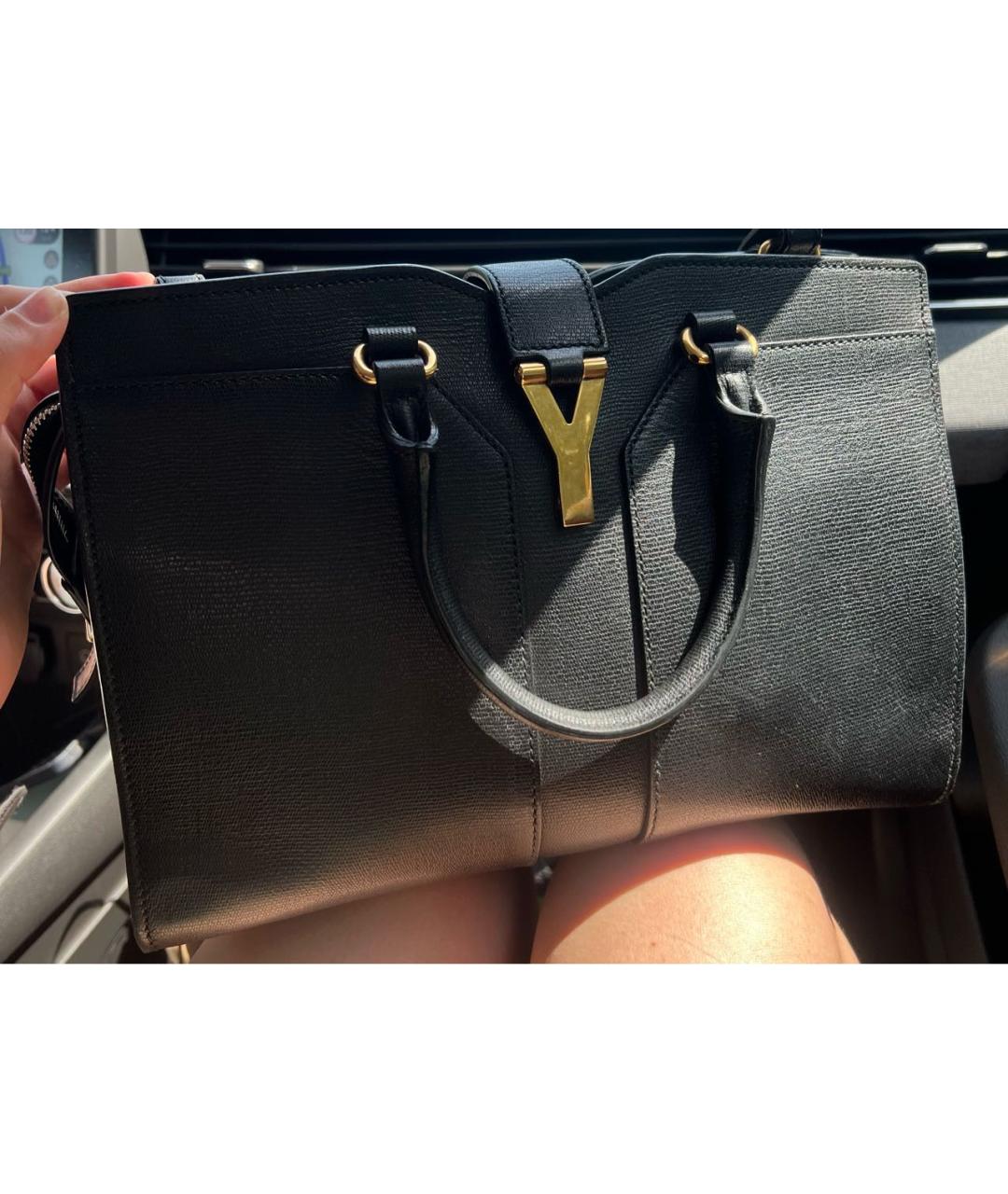 SAINT LAURENT Черная кожаная сумка тоут, фото 2