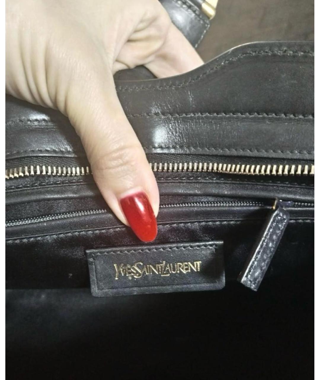 SAINT LAURENT Черная кожаная сумка тоут, фото 5