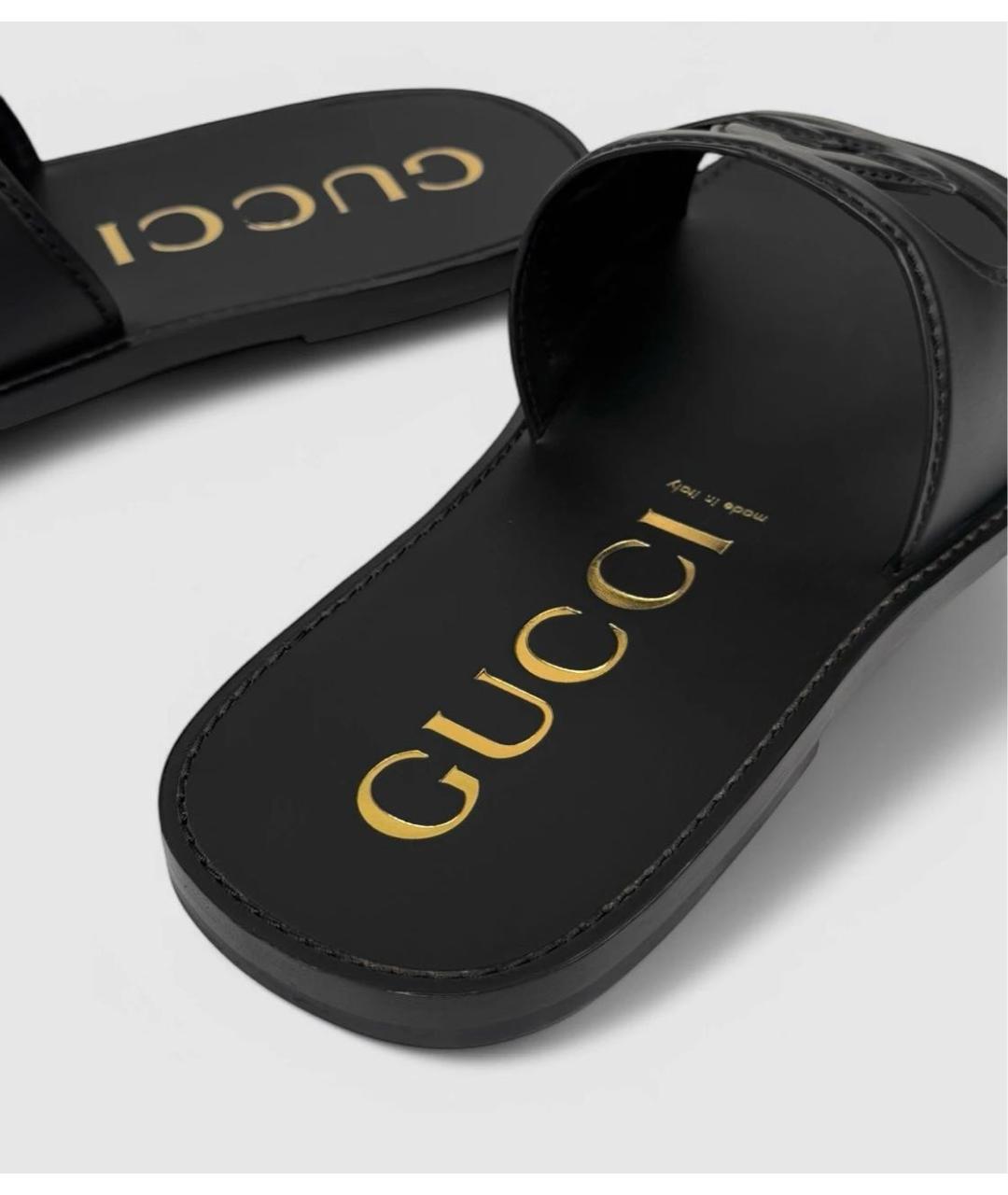 GUCCI Черные кожаные шлепанцы, фото 4
