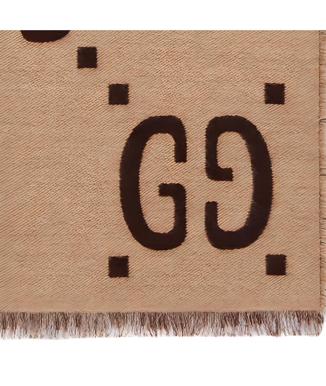 GUCCI Коричневый шерстяной шарф, фото 3