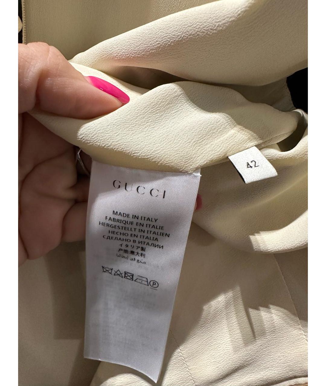 GUCCI Бежевое шелковое повседневное платье, фото 5