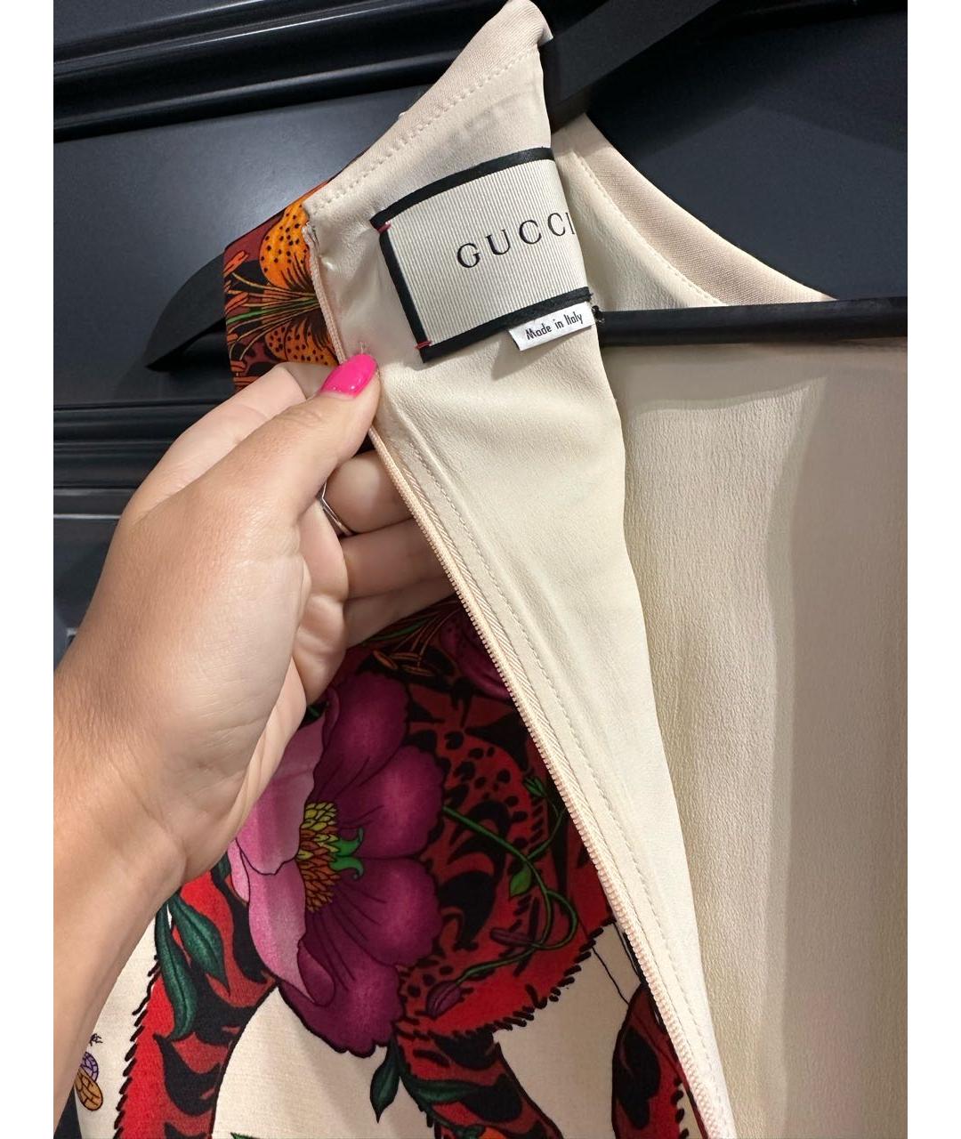 GUCCI Бежевое шелковое повседневное платье, фото 4