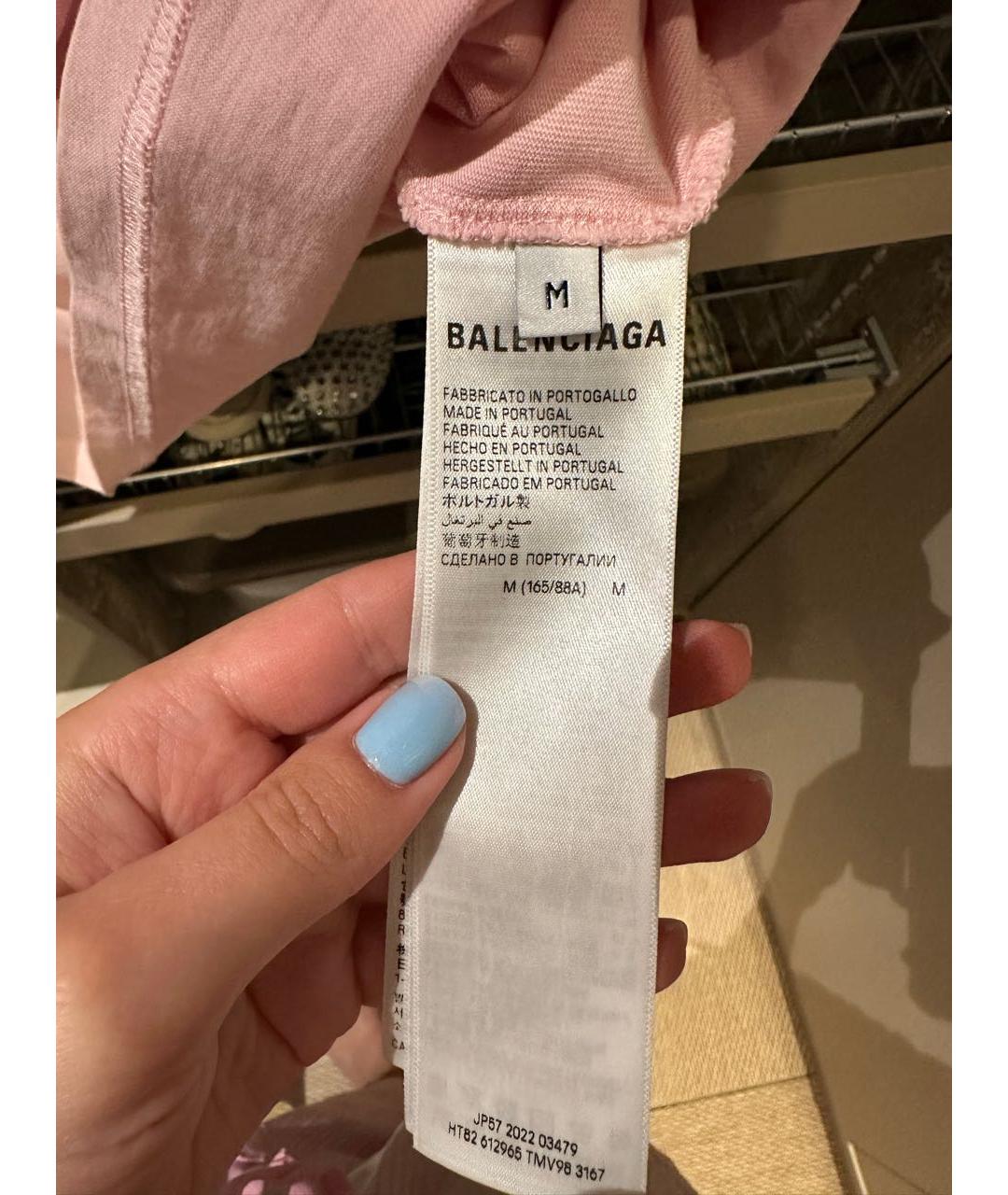 BALENCIAGA Розовая хлопковая футболка, фото 4