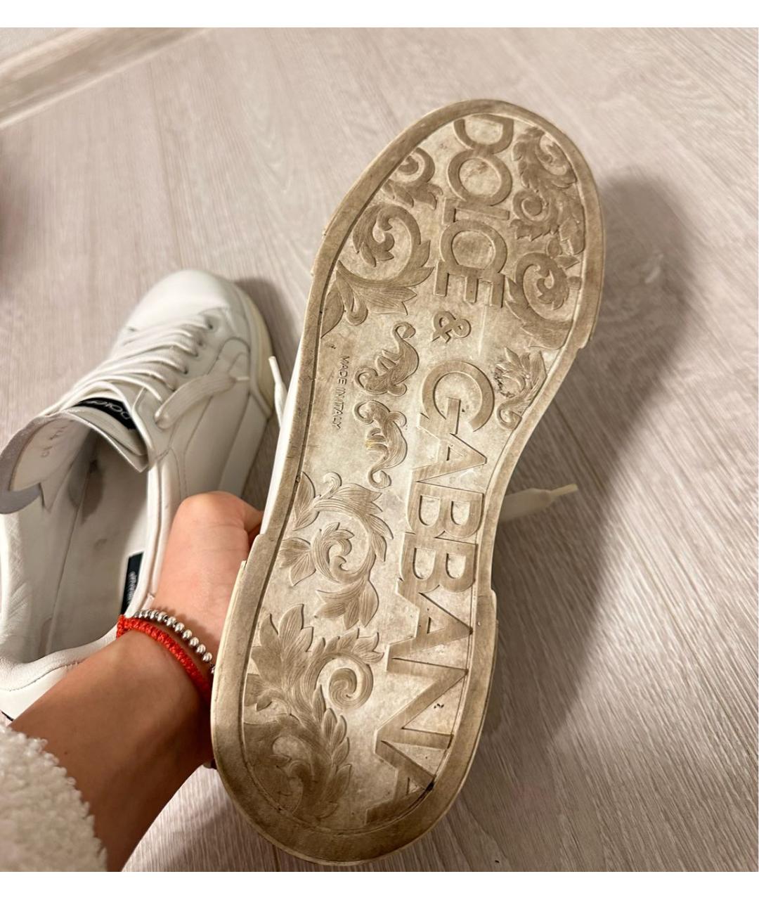 DOLCE&GABBANA Белые кожаные низкие кроссовки / кеды, фото 8