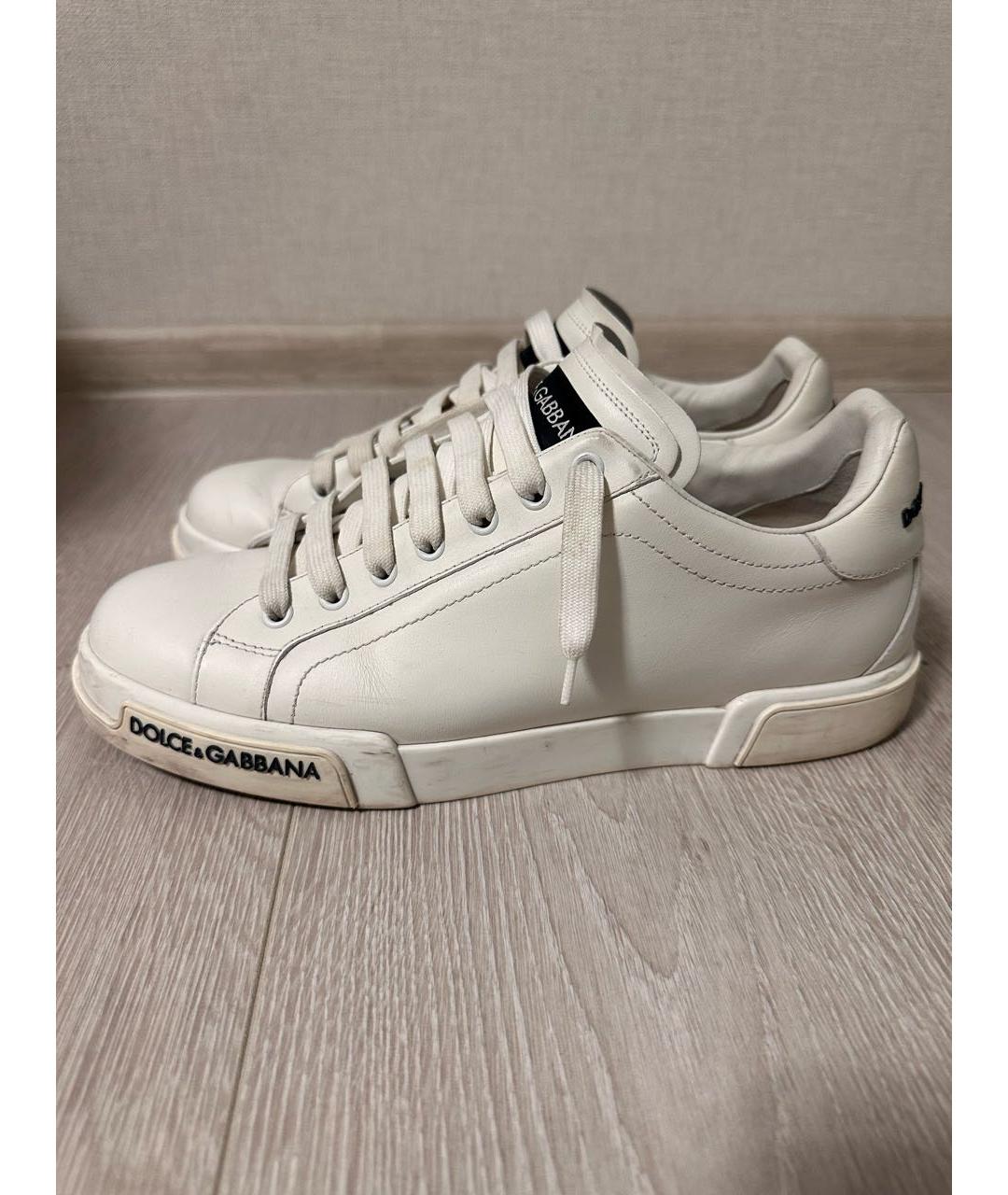 DOLCE&GABBANA Белые кожаные низкие кроссовки / кеды, фото 3