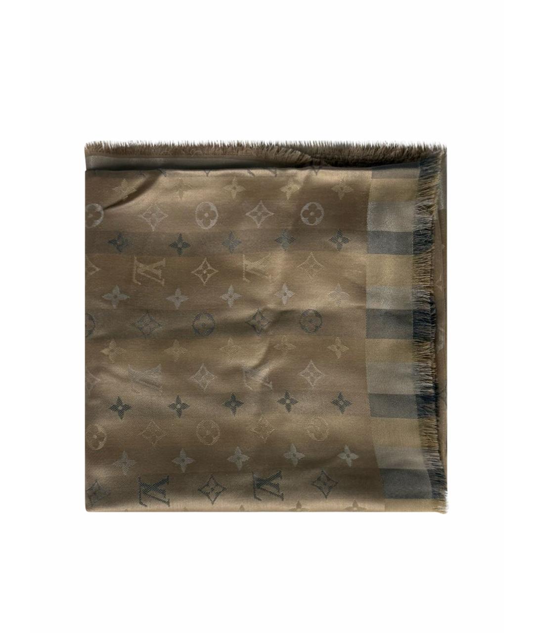 LOUIS VUITTON Коричневый шелковый шарф, фото 1