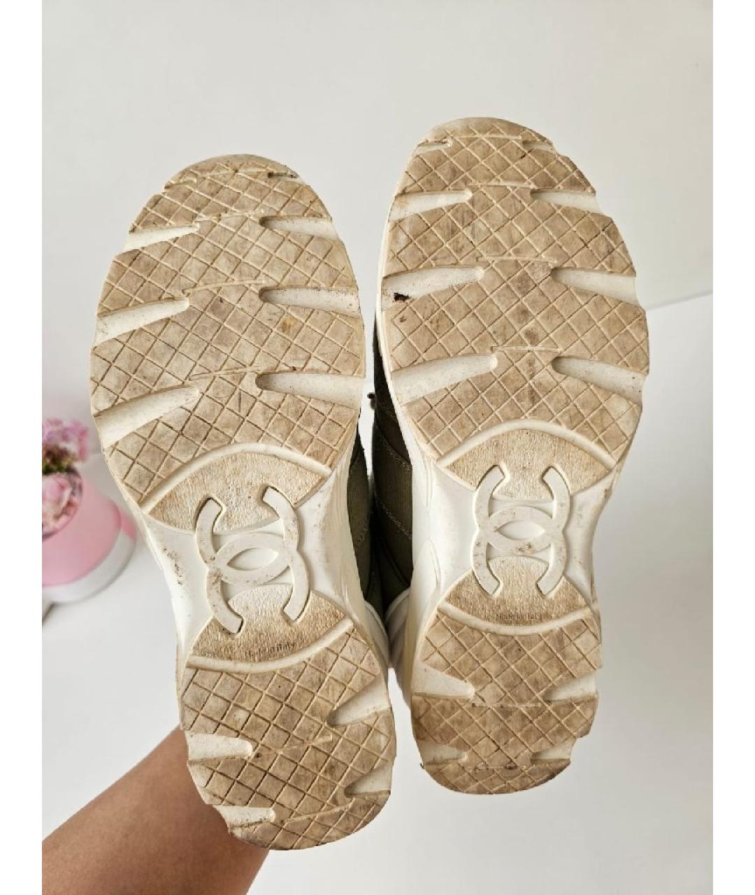 CHANEL Хаки текстильные кроссовки, фото 7