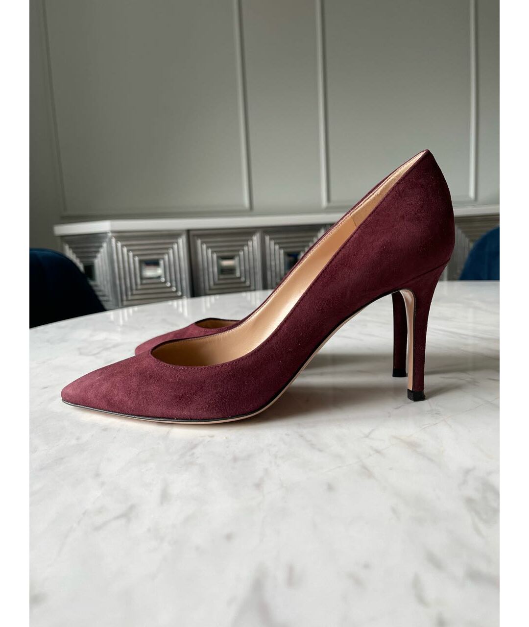 GIANVITO ROSSI Бордовые замшевые туфли, фото 7
