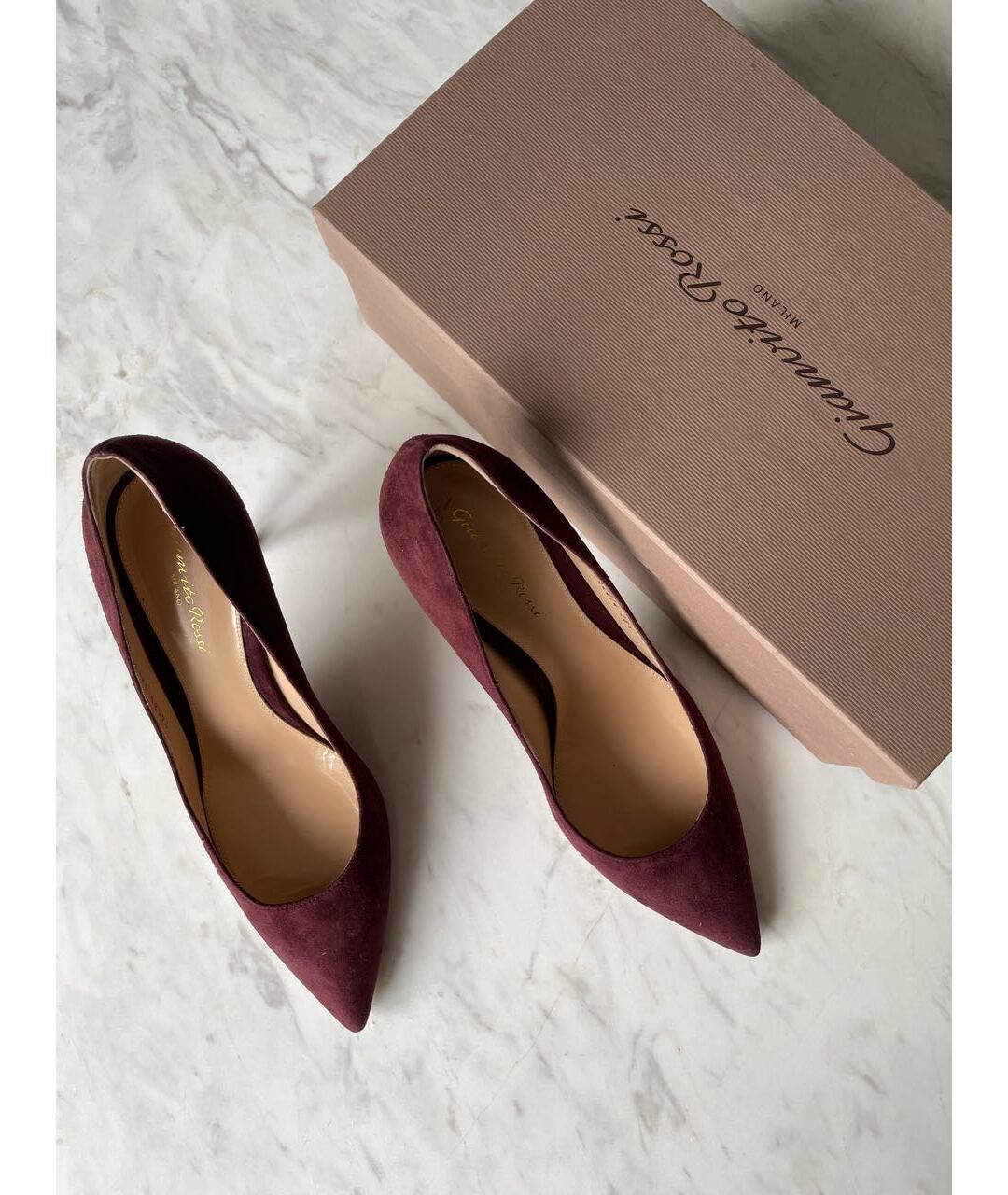 GIANVITO ROSSI Бордовые замшевые туфли, фото 3
