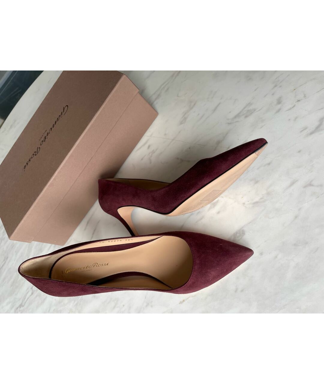 GIANVITO ROSSI Бордовые замшевые туфли, фото 6
