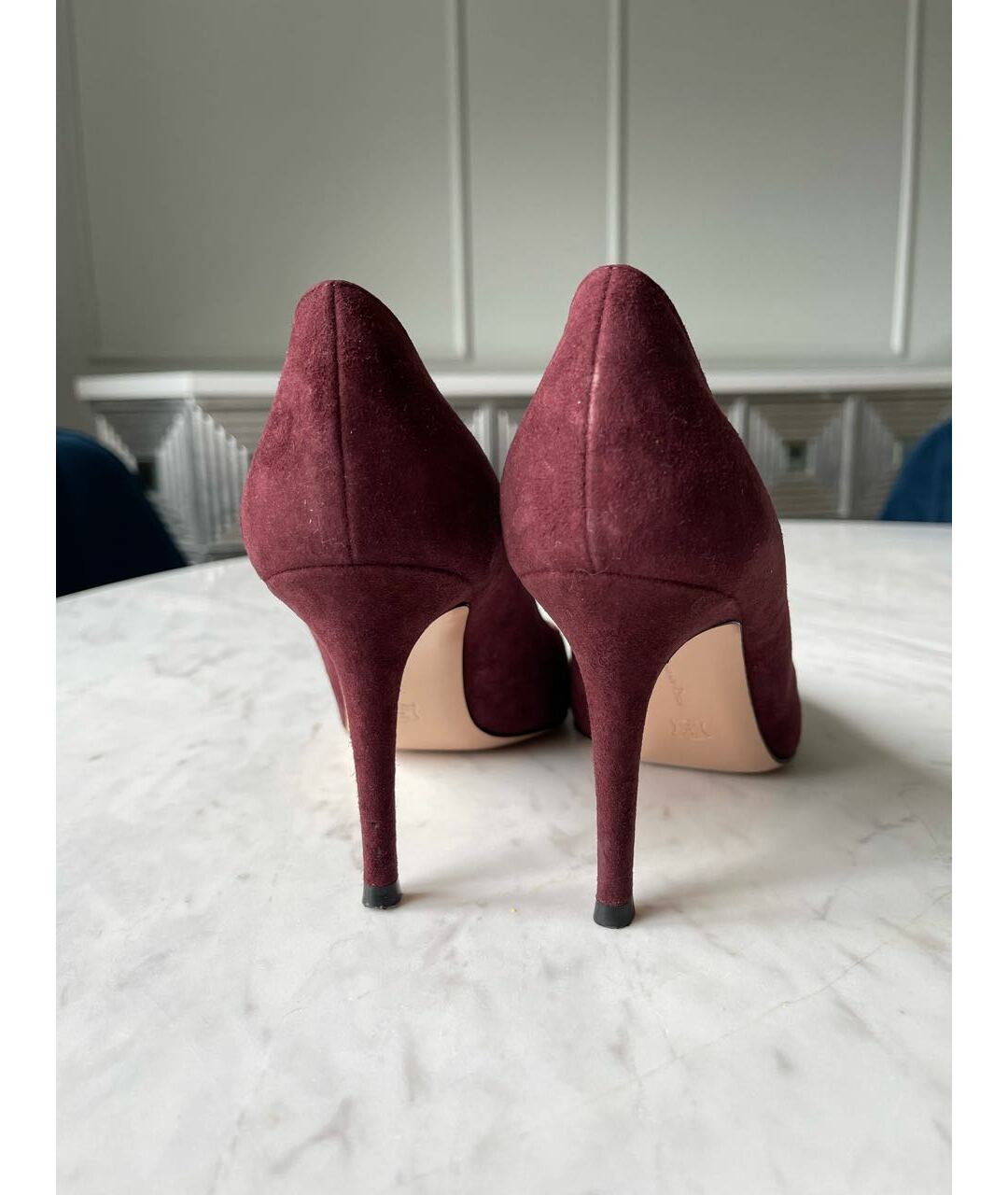 GIANVITO ROSSI Бордовые замшевые туфли, фото 4