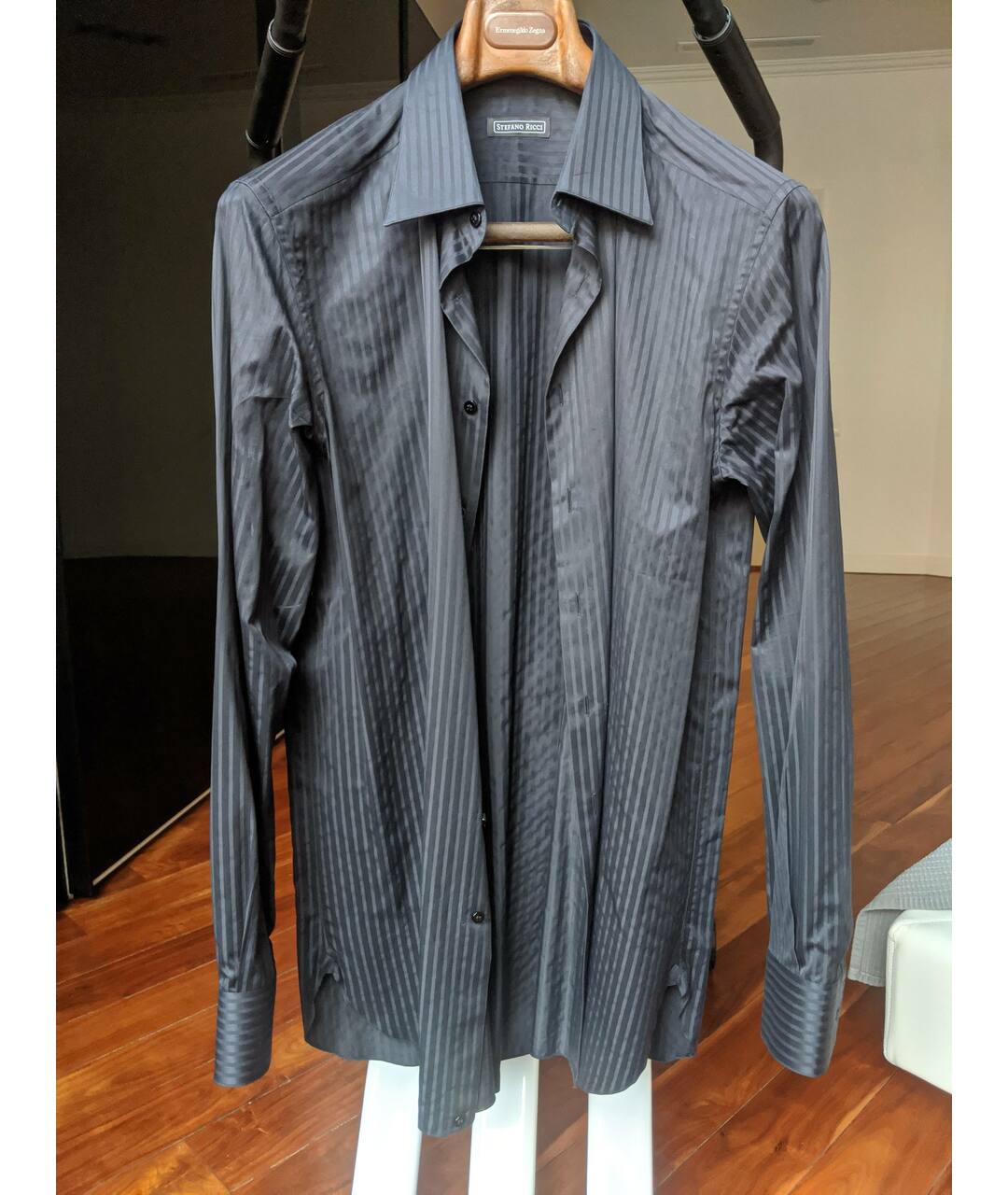 STEFANO RICCI Черная хлопковая классическая рубашка, фото 5