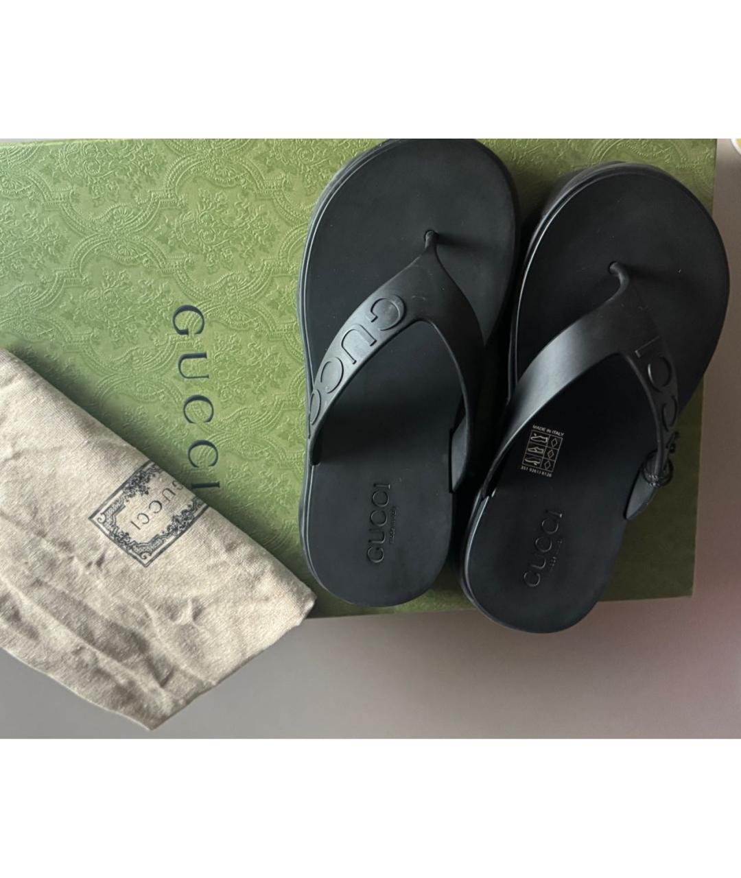 GUCCI Черные резиновые шлепанцы, фото 2