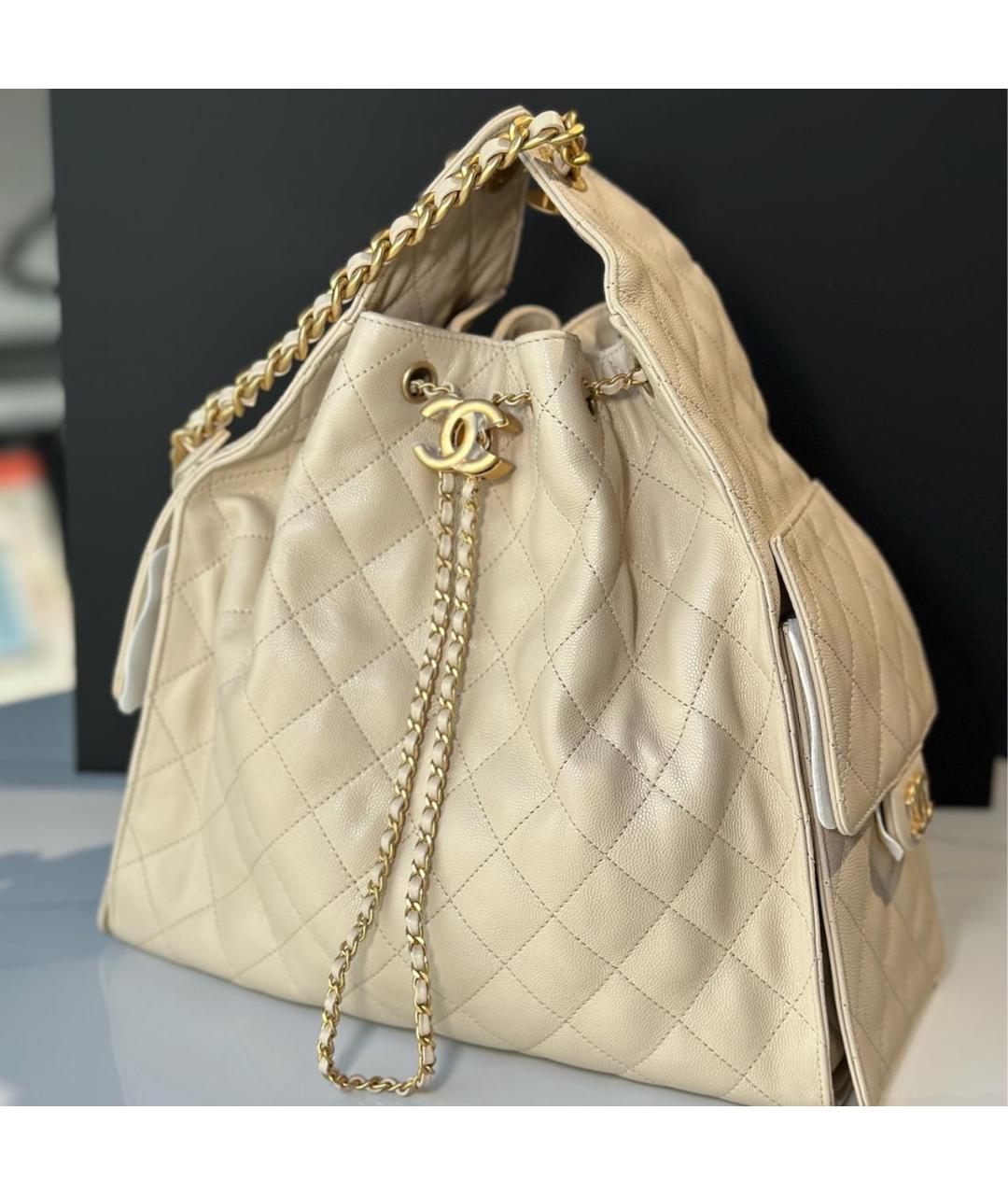 CHANEL Бежевая кожаная сумка тоут, фото 2
