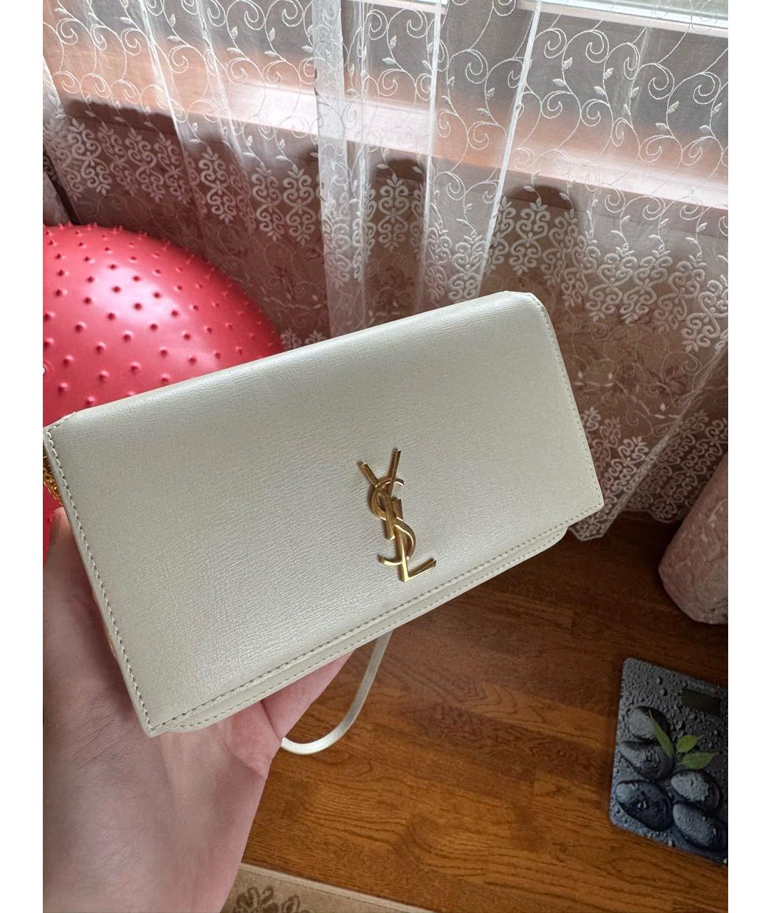 SAINT LAURENT Бежевая кожаная сумка через плечо, фото 5