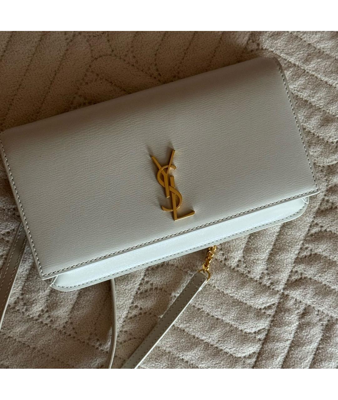 SAINT LAURENT Бежевая кожаная сумка через плечо, фото 4