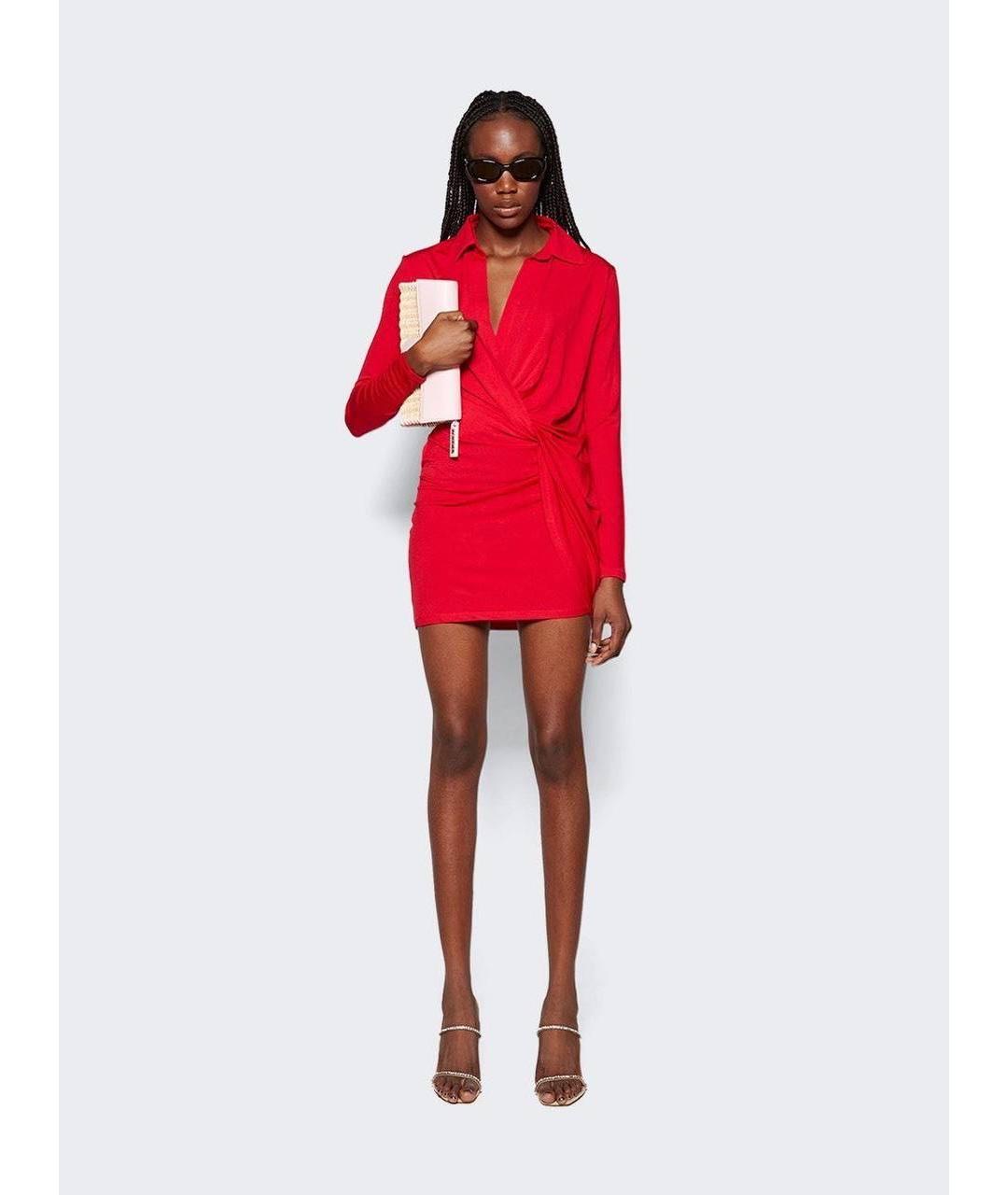 JACQUEMUS Красное вискозное коктейльное платье, фото 6