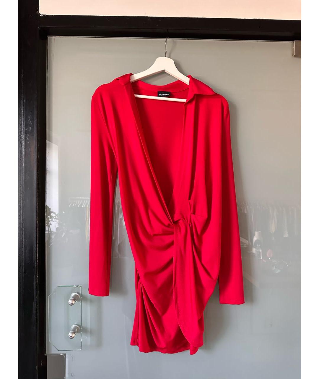 JACQUEMUS Красное вискозное коктейльное платье, фото 2