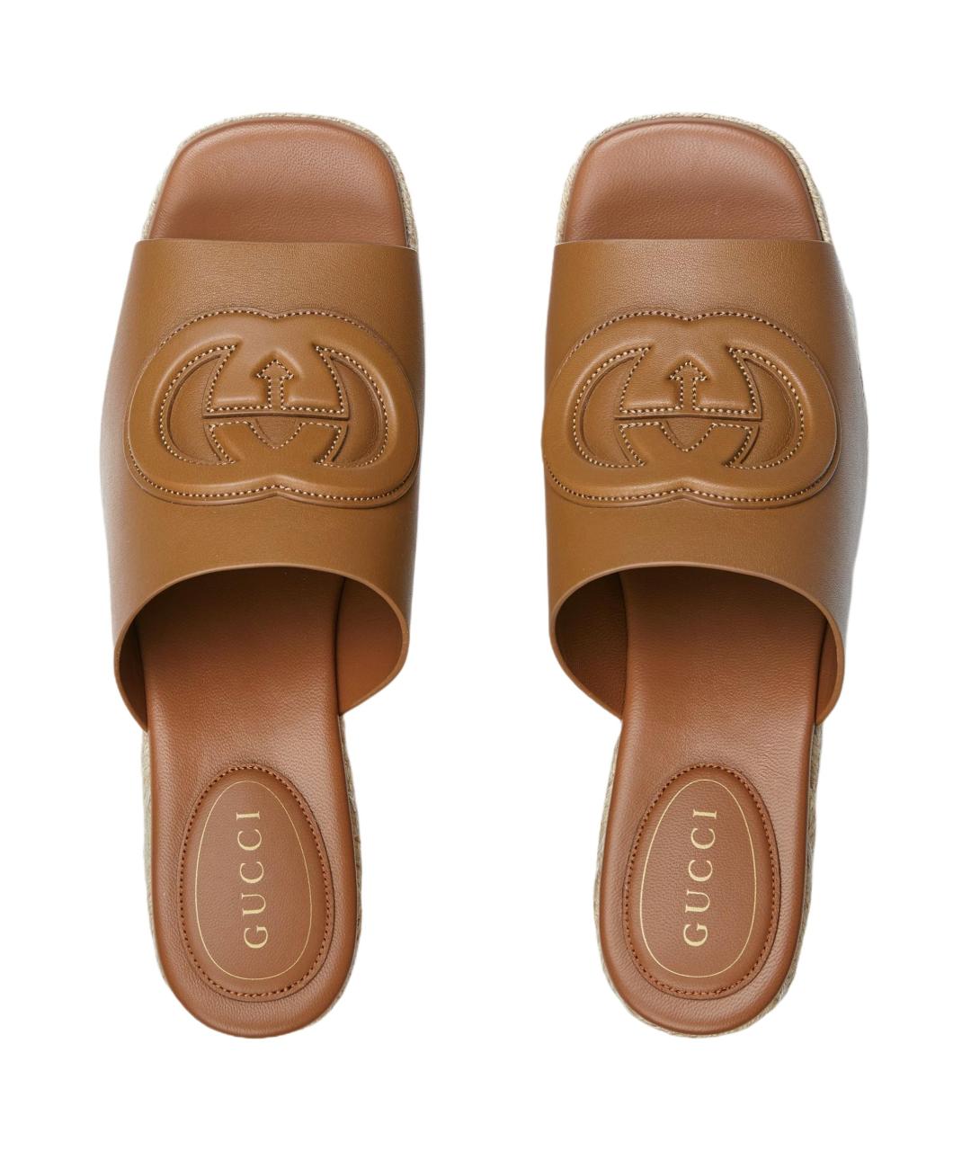 GUCCI Коричневые кожаные босоножки, фото 4