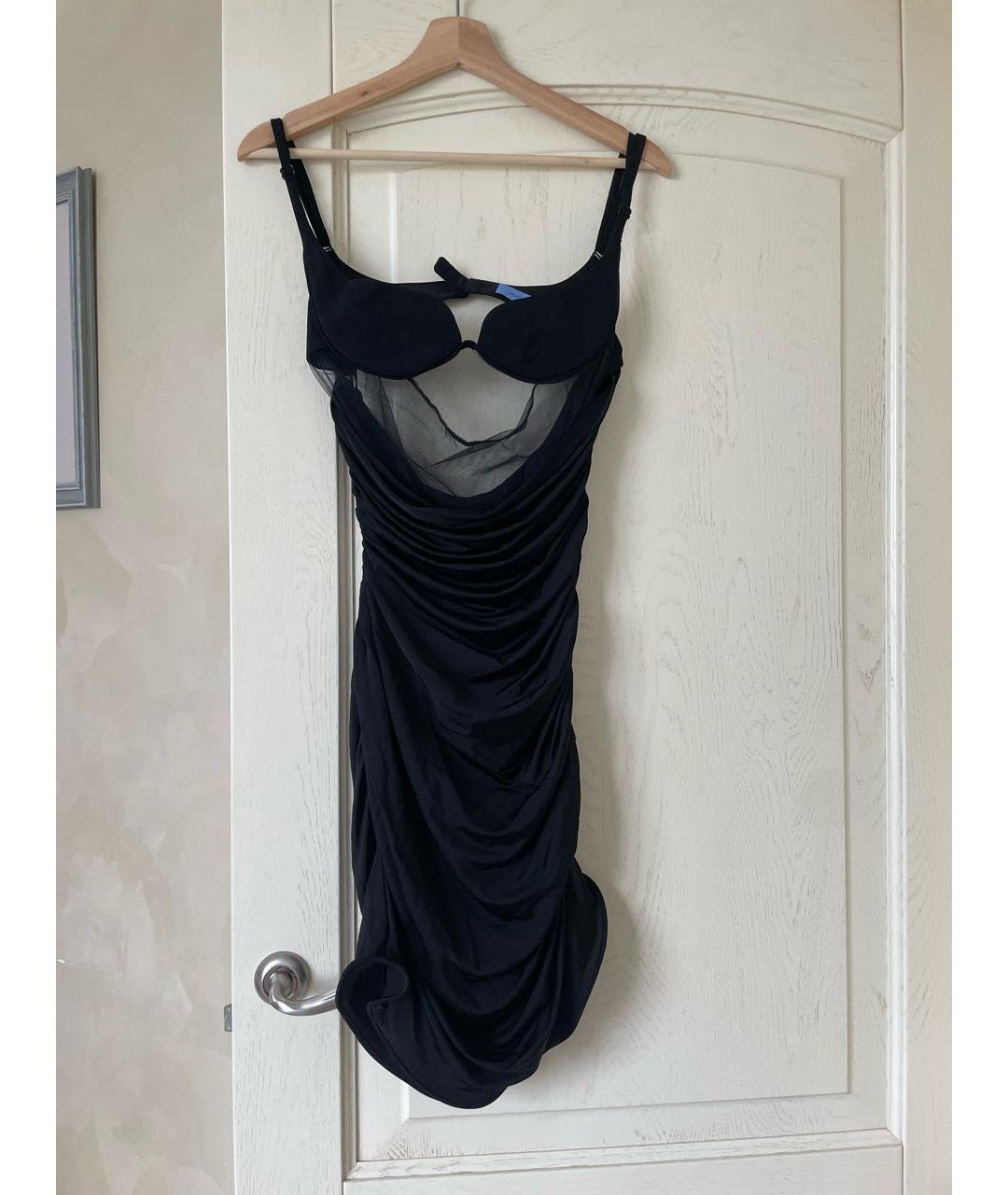 MUGLER Черное вискозное коктейльное платье, фото 9