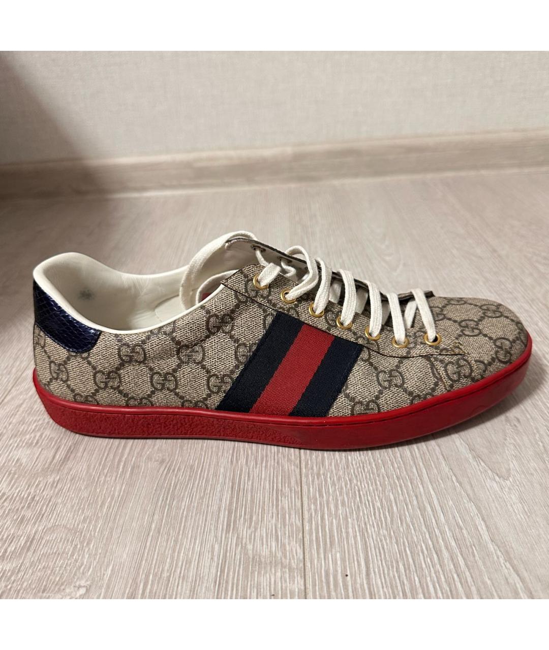 GUCCI Коричневые текстильные низкие кроссовки / кеды, фото 9