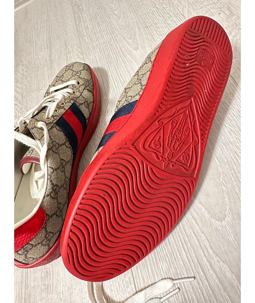 GUCCI Коричневые текстильные низкие кроссовки / кеды, фото 5