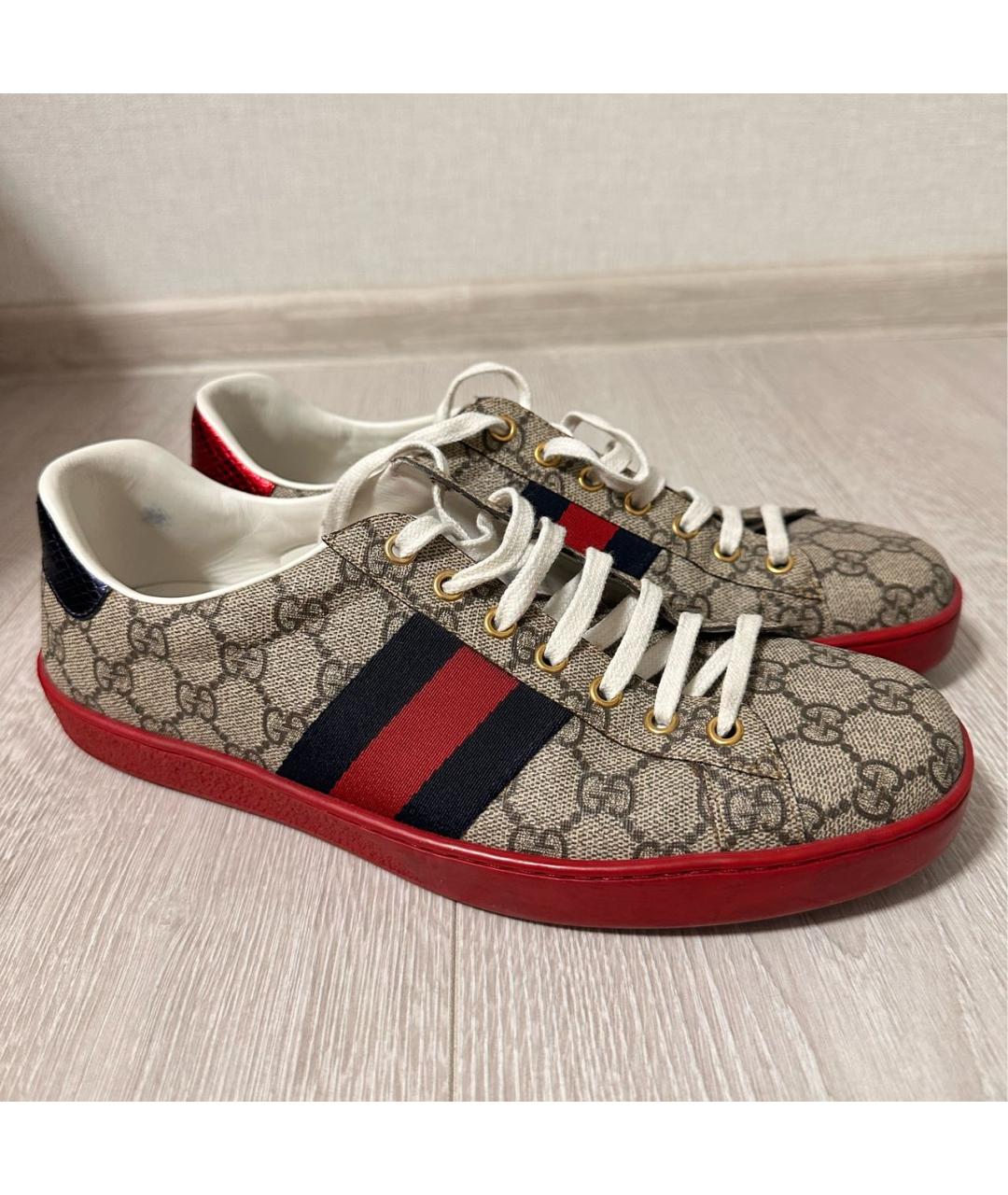 GUCCI Коричневые текстильные низкие кроссовки / кеды, фото 3