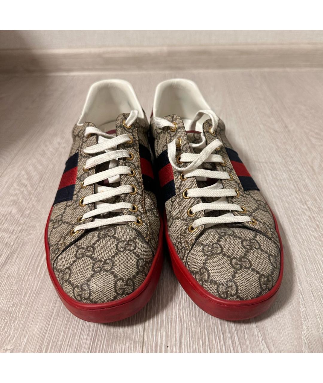 GUCCI Коричневые текстильные низкие кроссовки / кеды, фото 2