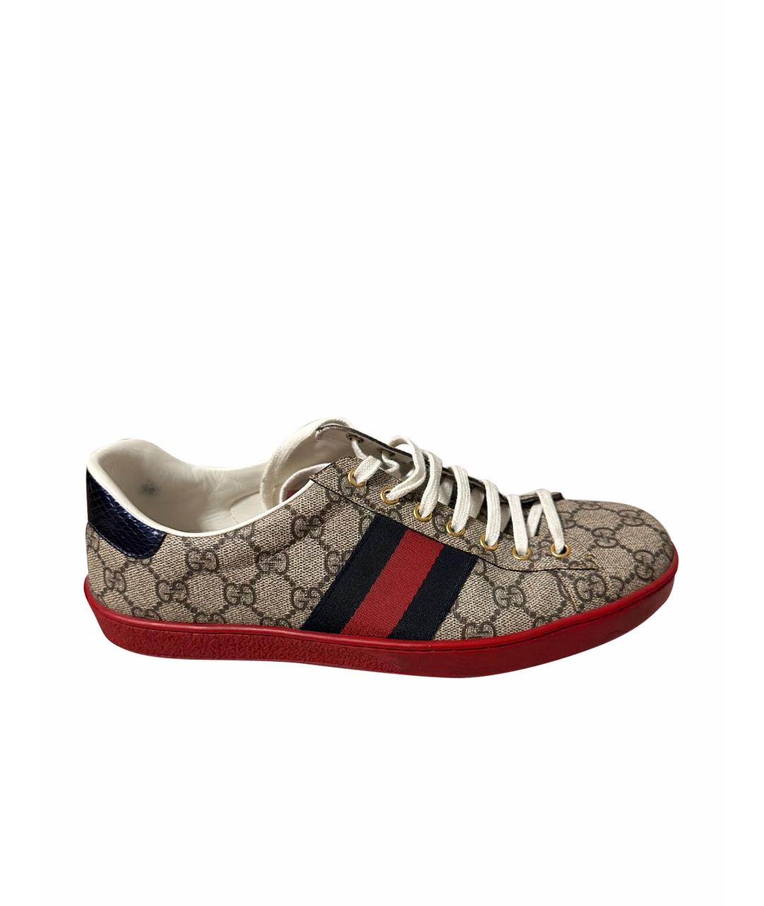 GUCCI Коричневые текстильные низкие кроссовки / кеды, фото 1