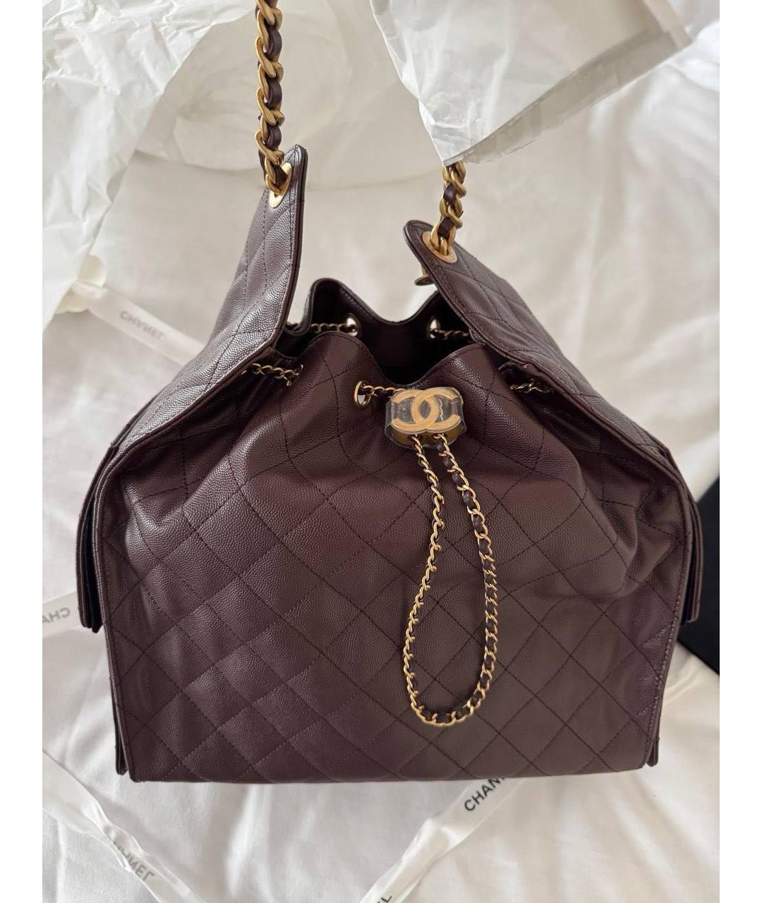 CHANEL Коричневая кожаная сумка тоут, фото 4