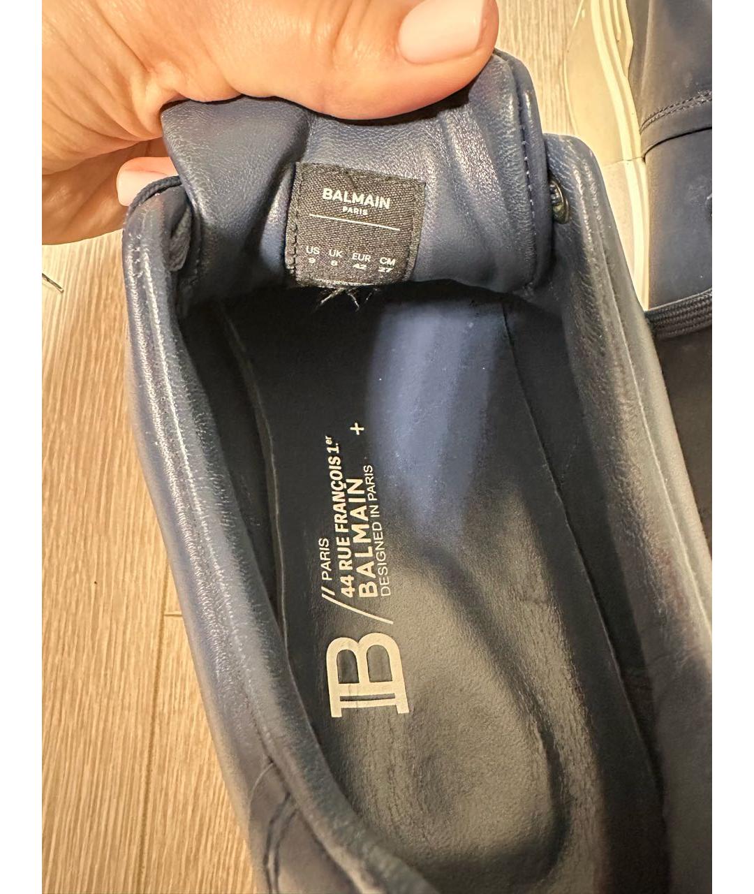 BALMAIN Темно-синие кожаные низкие кроссовки / кеды, фото 6