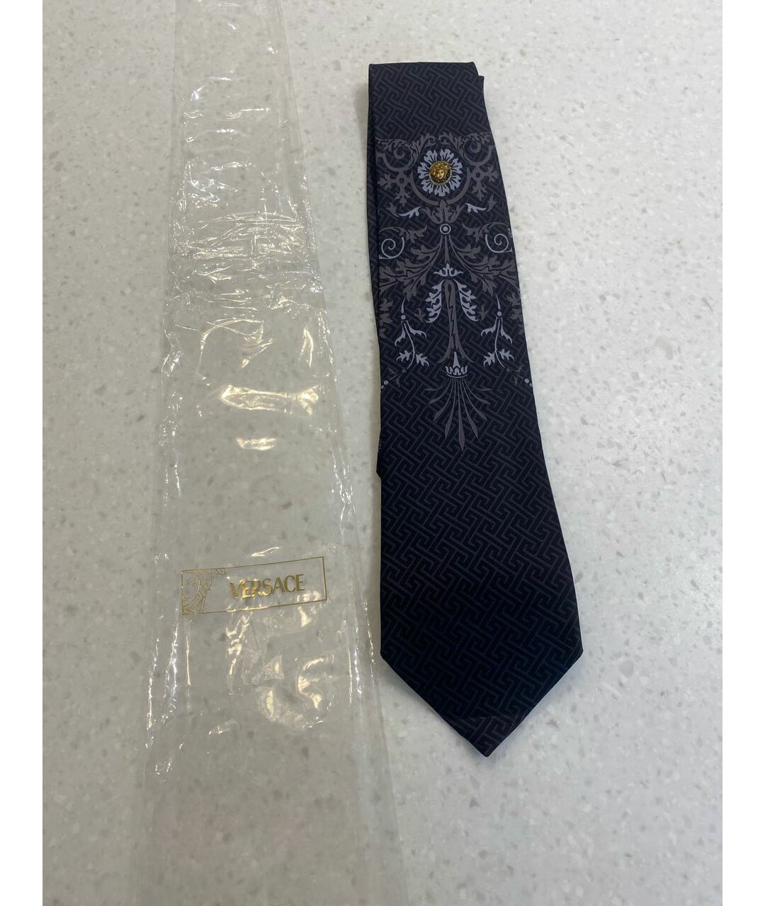 VERSACE Темно-синий шелковый галстук, фото 4